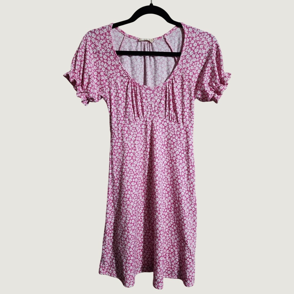 Altar'd State Mini Dress Floral Puff Sleeve XS Pink